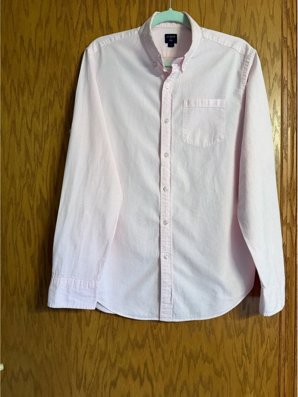 J.Crew Men’s Pink & White Striped Button-Down Shirt 100% Cotton Size M